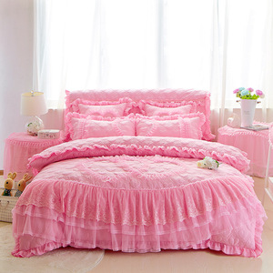 Customize Cheap 4pcs Duvet Cover Bedding Sheet <strong>Set</strong> for <strong>Wedding</strong> Quilted Cover <strong>Bedsheet</strong> for <strong>Bridal</strong> with Lace Bedspread king Size - Product Image 6