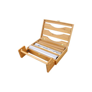 <b>Kitchen</b> <b>Storage</b> <b>Box</b> With Paper Towel Holder 4 In 1 Cling Film Divider Wall Mounted Bamboo Roll Organizer - Product Image 2
