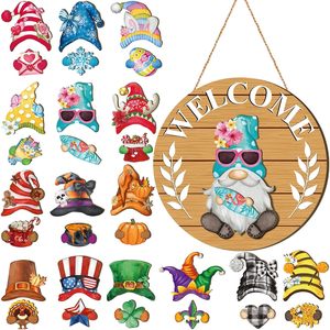 Panneau de bienvenue personnalisable en bois, saisonnier, avec aimants et chapeaux interchangeables, pour la maison - Product Image 2