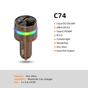 Atmosphere Lights Bluetooth Wireless Fm Car Transmitter Mp3 Player QC3.0 PD30W <strong>Usb</strong> Fast Charger Multifunction Dual Port Output