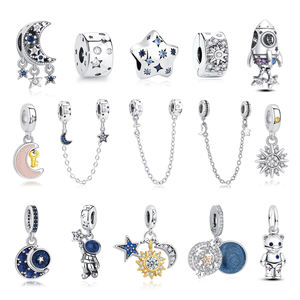 Abalorios de Plata de Ley 925 con Forma de Estrella y Luna, Cristal Azul, Circonita, Dijes para Pulseras y Collares de Marca - Product Image 1