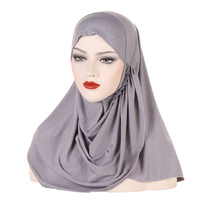 CCY Hijab facile à porter pour femme musulmane Hijab instantané couleur unie islamique moyen-orient Turban Hijabs avec strass - Product Image 4
