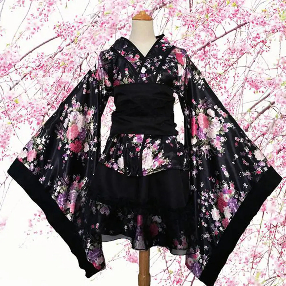 Women's Sexy Kimono Sakura Anime Costume Japanese Kimono Traditional Print Vintage Original Tradition Silk Yukata Dress S-XXXL