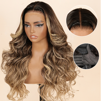 Highlight Honigblond Mix Braun Loose Wave Glueless 13x4 HD Transparente Pre-Styled Lace Front Echthaar-Perücken Klebstofffrei