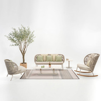 Juego de Muebles de Jardín Nórdicos, 5 Piezas, Sofá de Exterior, Resistente al Agua, Estructura de Aluminio, Mimbre Tejido