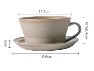 แก้วกาแฟเซรามิกทำมือสไตล์วินเทจพร้อมจานรอง ชุดแก้วน้ำนม น้ำเปล่า สำหรับอาหารเช้า - Product Image 6