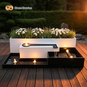 Fuente de Agua Rectangular Moderna GneeGarden, Galvanizada, Resistente a la Intemperie, con Iluminación, Independiente, para Patio y Jardín Exterior - Product Image 1