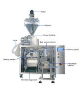 Machine d'emballage industrielle pour poudres lourdes, avec fonctions de prélevage, remplissage et scellage, pour grands sacs préformés à fermeture éclair, farine et engrais