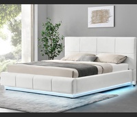 Lit double queen-size WSF avec ottoman de rangement en similicuir rembourré au design moderne blanc et éclairage LED, lit double pour adultes