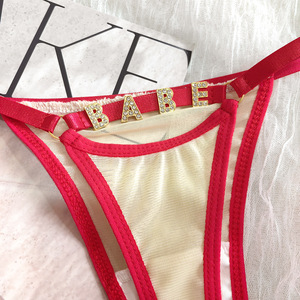 Slip Personalizzati da Donna con Logo <span class=keywords><strong>a</strong></span> Lettere, Intimo Femminile Lucido, Moda Individualità, Perizoma Bikini con Strass 'Kiss Me' - Product Image 5