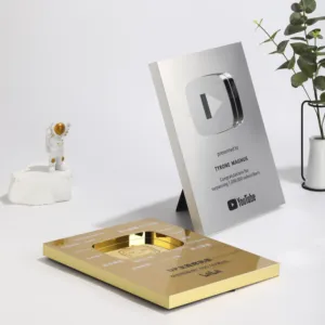 Brand New Gold Plated Aluminium Recognition Plaque Religious Style Youtube Play Button Award Business Gift Automotive UV Sale
