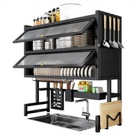 Étagère de rangement pour évier de cuisine en métal à double couche avec égouttoir anti-poussière, armoire de rangement multifonctionnelle pour comptoir pour la vaisselle