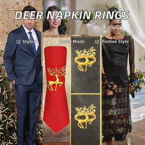 Anillo de Servilleta de Lujo con Reno Dorado Navideño, Soporte Metálico para Servilletas con Diseño de Ciervo, Decoración de Mesa para Fiestas, Bodas y Banquetes, Unidad Individual - Product Image 2