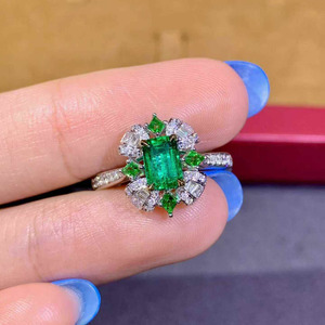 fine Jewelry 0.76CT Natural emerald ring 18K gold side pave 54pc diamond 0.41ct Tsavorite 4pc 0.218ct luxury gemstone ring - Product Image 2