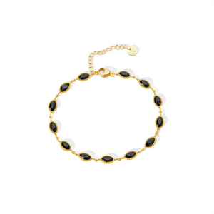 Pulsera de piedra negra de acero inoxidable chapada en oro para mujer, joyería elegante, accesorio de moda - Product Image 2