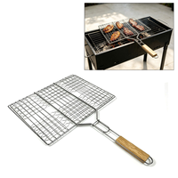 Grille de barbecue portable DaS pour l'extérieur, panier de cuisson en maille avec poignée en bois pour poisson, steak, poulet, légumes