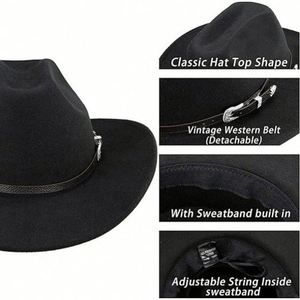 New Style Retro Western Cowboy Hat Wide Brim Fedora Hats Men Wholesale Custom Felt Wool Fedora Hats with logo - Product Image 5
