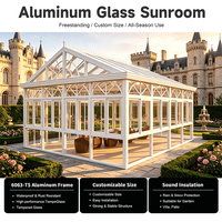 Véranda en aluminium sur mesure avec écran de confidentialité à lames coulissantes, structure autoportante en verre pour patio