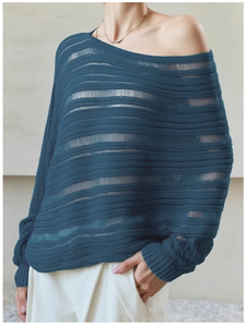 Maglione Casual da Donna all'Ingrosso, Maglia Monospalla a Maglia Larga con Texture Traforata a Righe e Maniche Lunghe - Product Image 3