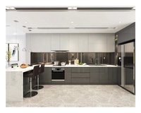 Nouveau design laqué Armoire de cuisine à panneau plat de couleur grise pour cuisine moderne