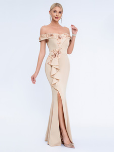 Robe longue en tulle brodée de roses en 3D stéréoscopique avec des paillettes, au tempérament féminin - Product Image 5