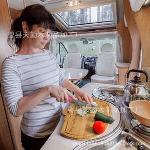 Bandeja de bambú, tabla de cortar creativa para camping, tabla de cortar pan y alimentos para pícnic al aire libre, tabla de cortar de madera maciza para desayuno y - Product Image 2