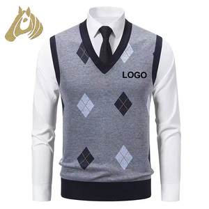 Chaleco de punto a cuadros para hombre, estilo coreano, casual, de otoño, ajustado, de marca de moda - Product Image 1