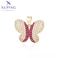 Bijoux Xuping, pendentif en forme de cœur de style hip-hop, plaqué or 14 carats, serti de pierres brillantes