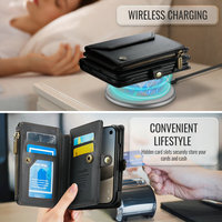 Étui portefeuille à bandoulière CaseMe pour iPhone Duo avec blocage RFID, poche pour cartes et argent liquide, fermeture éclair, étui violet pour iPhone Duo