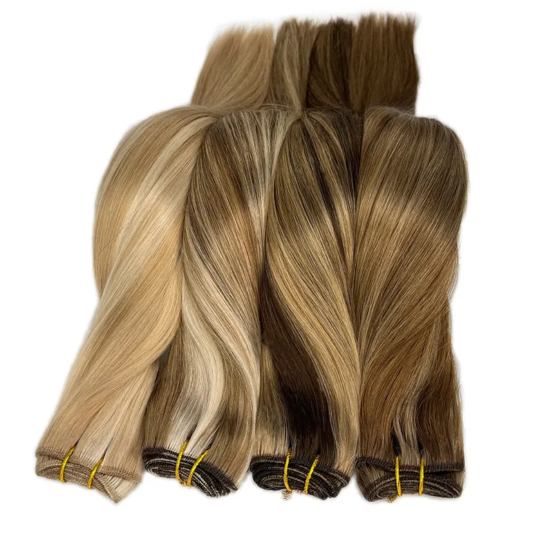 Extensiones de cabello de trama de máquina tradicional al por mayor de alta calidad 100% cabello humano Remy dibujado doble máquina duradera extensiones de cabello de trama