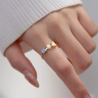 Bague en argent sterling 925 plaqué or rose avec opale de forme géométrique, bijoux pour femmes