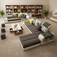 Ensemble de canapés modulaires sectionnels modernes et grands, avec housse en tissu sans entretien, rembourrage en éponge et pieds en bois, pour appartement et villa