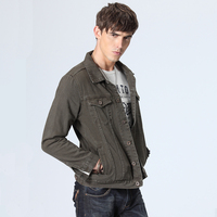 Offre Spéciale Vestes en jean boutonnées vertes coupe slim pour hommes Manteaux en jean vintage respirants