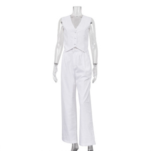<strong>2026</strong> Foreign Trade Women's Summer Loose Solid <strong>Cotton</strong> Linen Sleeveless Vest Waistcoat Trousers Two-piece Casual Suit - Product Image 5
