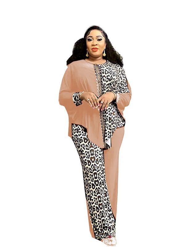 2024 Luxury New in Matching African Sets for Women Elegant Lady Evening  Leopard Clothing Plus Size Dashiki Top and Pants Suits