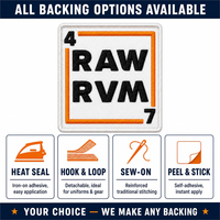 Patchs brodés personnalisés en velcro pour streetwear, RAW RVM, badge logo texte urbain, patchs thermocollants pour vêtements de marque, sweats à capuche