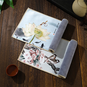 Serviette de thé chinoise traditionnelle en polaire corail 36x18cm, rectangulaire, absorbante, avec motif personnalisé - Product Image 1