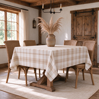 Nappe beige à carreaux 100% polyester, jacquard carré, linge de table lavable, infroissable, pour dîner, fête, banquet