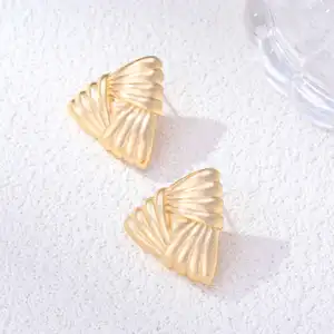 Vintage Statement Jewelry Fashion Gold Color Geometric Metal Triangle Stud Earrings For Women