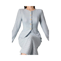 Ensemble Décontracté d'Automne Chic pour Femme: Blazer Tweed Ample et Jupe Mi-Longue Unie