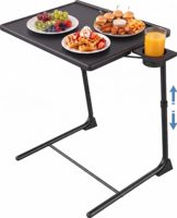 Table de lit TV pliable et réglable avec 6 réglages de hauteur et 3 réglages d'angle d'inclinaison, plateau repas TV avec porte-gobelet pour canapé, lit, fauteuil