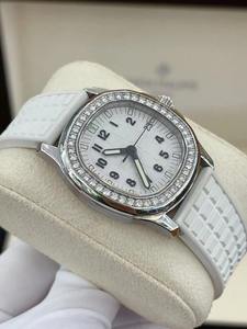 Montre mécanique automatique blanche personnalisée de haute qualité avec bracelet en caoutchouc, cadran blanc et lunette sertie de diamants pour femmes - Product Image 4