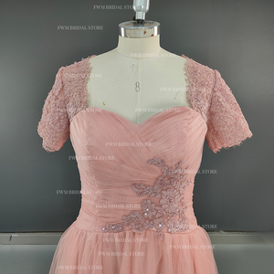 Élégantes robes <span class=keywords><strong>de</strong></span> <span class=keywords><strong>mère</strong></span> <span class=keywords><strong>de</strong></span> <span class=keywords><strong>la</strong></span> <span class=keywords><strong>mariée</strong></span> pour les mariages dentelle manches courtes fermeture éclair dos bal tenue <span class=keywords><strong>de</strong></span> soirée longue tulle une ligne robes <span class=keywords><strong>de</strong></span> soirée - Product Image 4