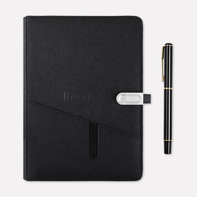 A5 Leather Notebook Wireless Charger 10000mAh Power Bank Business Smart Notebook Agenda