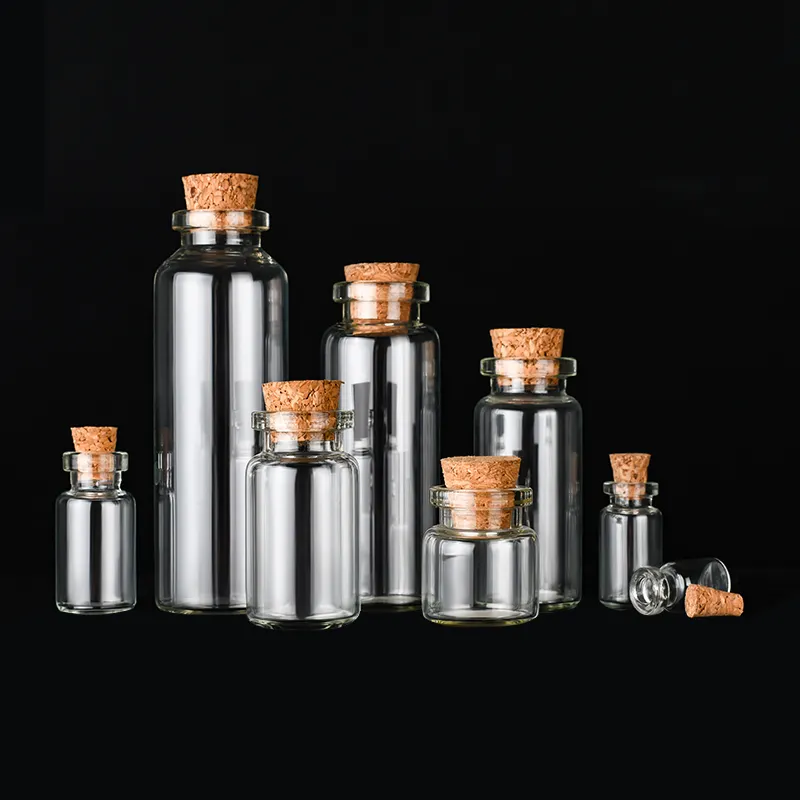 pendant Wishing vials 0.5ml 1ml 2ml 3ml 4ml 5ml 10ml 15ml 20ml 30ml 50ml 100ml clear glass bottle with cork stoppers