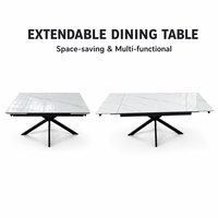 Table à manger extensible moderne et peu encombrante, rectangulaire, 140 cm x 200 cm, en pierre frittée, avec 8 places