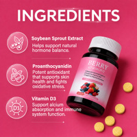 Tabletas Berry Harmony para el Bienestar Femenino, Extracto de Brote de Soja, Proantocianidina, Vitamina D3, Apoyo al Equilibrio Hormonal, Salud de la Piel