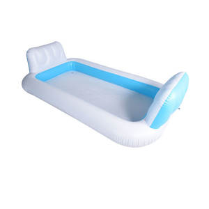 Piscine gonflable <span class=keywords><strong>en</strong></span> <span class=keywords><strong>PVC</strong></span> avec dossier, lit flottant pour bronzer, bleu et <span class=keywords><strong>blanc</strong></span>, baignoire extérieure, piscine familiale pour jeux aquatiques - Product Image 1