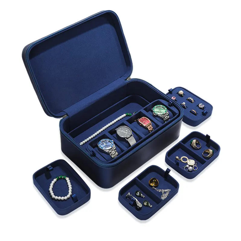 Weimei Schlussverkauf doppelschicht-Uhr-Organizer-Schachtel Schmuck Aufbewahrungsbox Luxus-Leder-Schmuck Reisen Schmuckschatulle