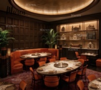 Ensemble de mobilier de restaurant moderne en pierre frittée et velours : table, chaises, banquette, canapé pour café et salon de thé